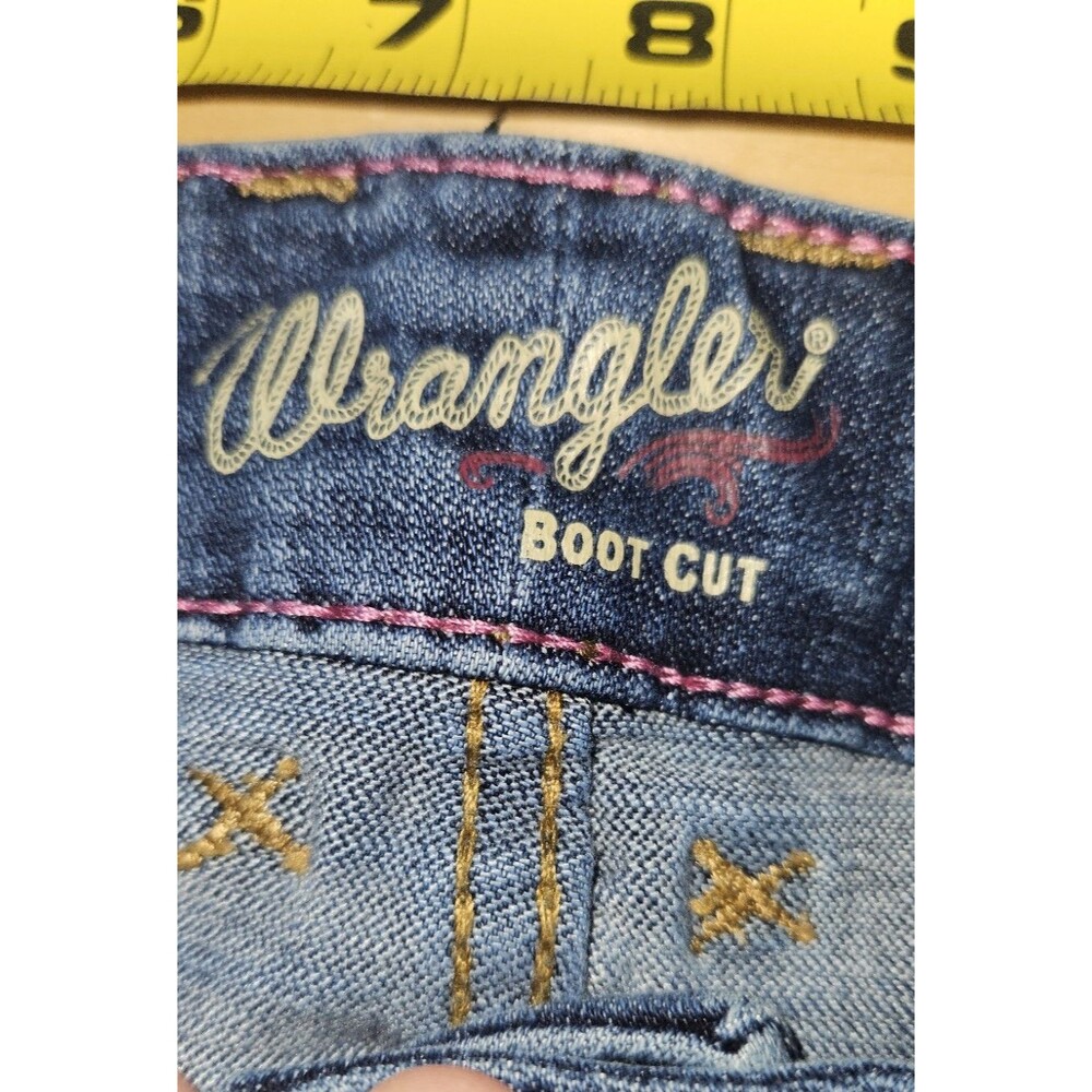 Wrangler Retro Jeans Womens 28x30 Blue  Wash Slim flare Leg Boot Cut distressed - Picture 8 of 12
